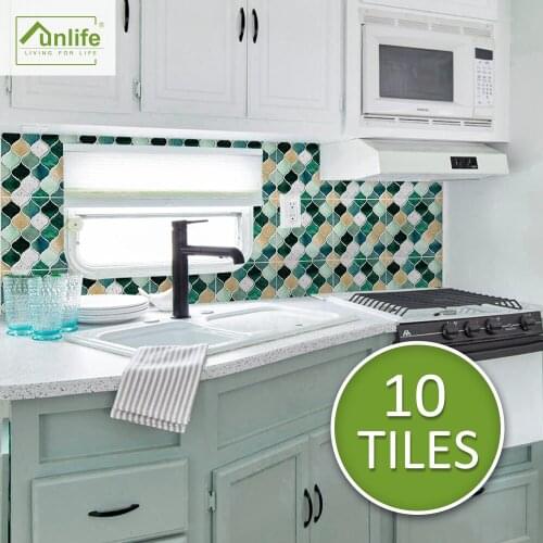 Funlife Green And White Marble Mosaic Adhesive Wall Tile Panel Labelstock Stickers Foil Living Room KItrchen Bathroom Decoration