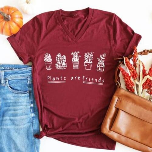 Plants are friends t-shirt womens thanksgiving tops 90s shirt high plus size women trees love vintage girls clothes white