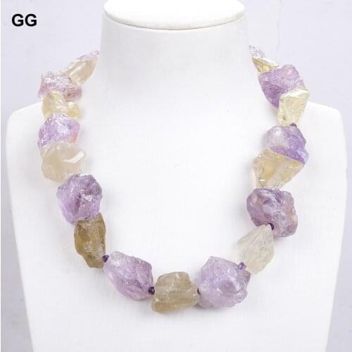 GuaiGuai Jewelry Unique Real Amethyst Lemon Quartz Raw Stone Jades Toggle Clasp Huge Chunky Necklace