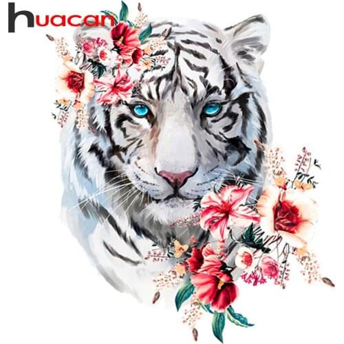 Huacan 5d Diamond Painting New Arrivals Animal Tiger Diamond Embroidery Sale Flower Full Mosaic Wall Art