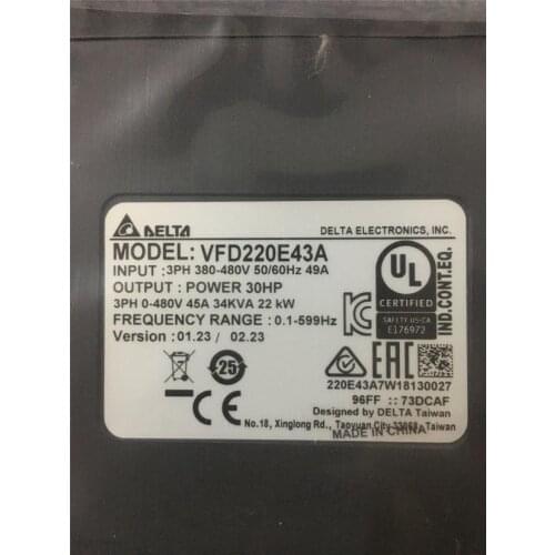New original Delta inverter VFD-E VFD220E43A 22KW 380V460V