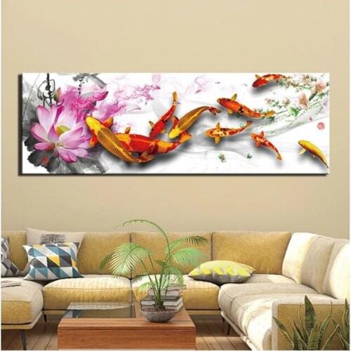 Lotus koi picture 5d Diy diamond painting Carp swim in lotus pond cross stitch embroidery mosaic square round drill Wall Sticker