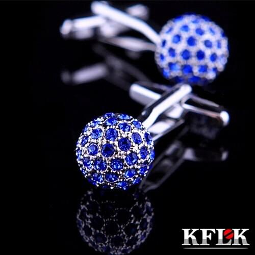 KFLK 2020 Luxury HOT Brand cuff buttons Blue Crystal ball cuff links High Quality abotoaduras shirt cufflinks for mens Jewelry