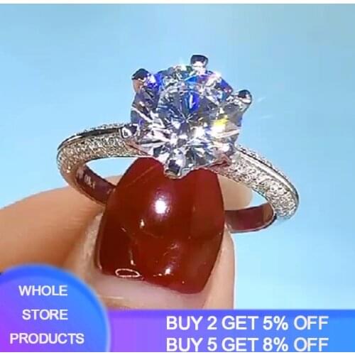 Silver 925 Jewelry Womens Engagement Ring With Certificate Big 8mm Moissanite Ring Bride Wendings Gift Wholesale Size 4-10