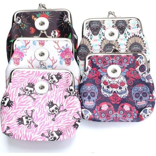 New Snap Jewelry Skull Snap Button Coin Purses Small Wallets Pouch Fit 18MM Snap Button For Kids Girl Womens Money Bags