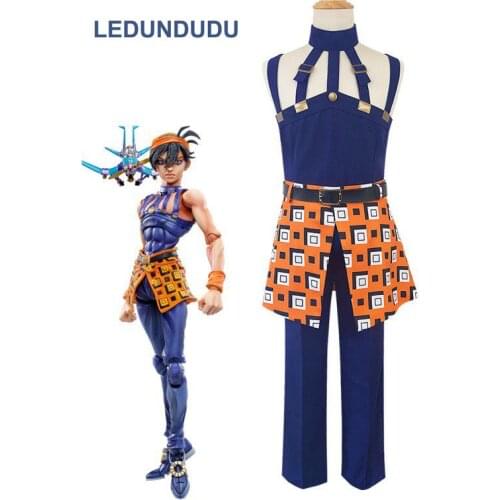 JoJos Bizarre Adventure Golden Wind Narancia Ghirga Cosplay Costume Top Pants Belt Headwear for Halloween party