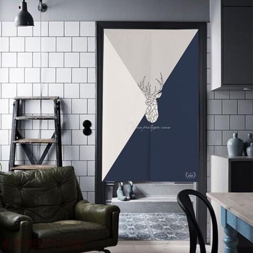 Creative Japanese Style Embellished Cartoon Deer Printed Door Curtains for Noodle Store Kitchen Room Decoration