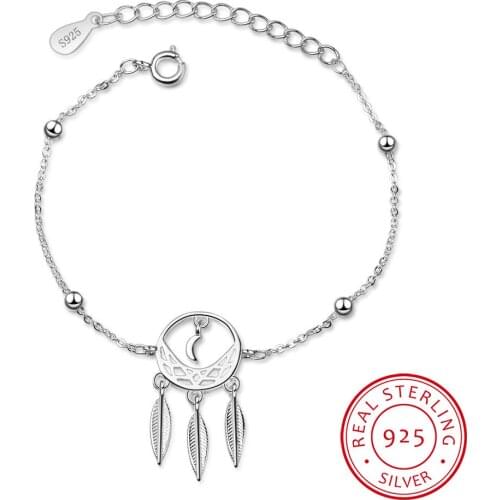 Hot Sale Fashion Jewelry 925 Sterling Silver Bracelets Dream Catcher With Feathers Stylish Ethnic Style Female Bracelets SB64