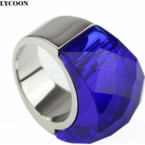 LYCOON hot sale high quality 316L stainless steel crystal wedding Jewelry Rings clear dark blue crystal Ring for women