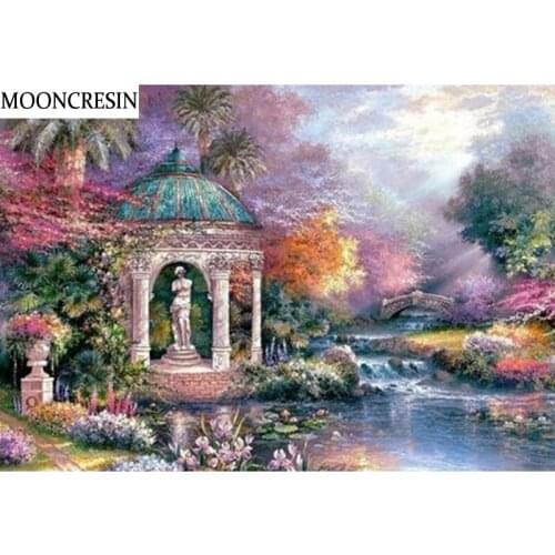 MOONCRESIN 5D Diy Diamond Painting Kit Scenery Pavilion Full Diamond Embroidery Cross Stitch Crystal Mosaic Picture Home Decor