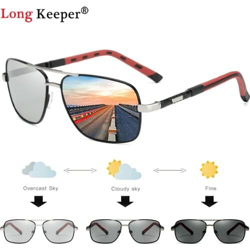 Mens Square Polarized Sunglasses Fashion Pilot Photochromic Driving Sun Glasses Male Vintage Sports Fishing Color Change Gafas