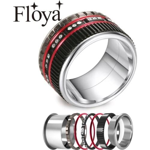 Floya Black Titanium Stainless Steel Rings Interchangeable Accessories Wedding Ring Set Femme Bijoux Argent Band