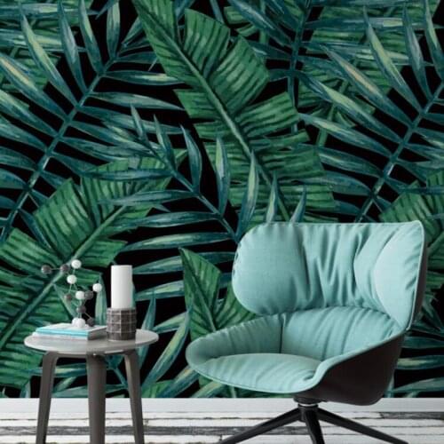 Custom Mural Wallpaper Fresh And Simple Green Hand-Painted Tropical Rainforest Leaves TV Background Wall Painting