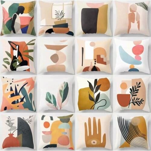 Geometric Abstract Cushion Cover Tropic Modern Art Brown Throw Pillow Cover Velvet Decorative Pillows For Home Decoration 45*45