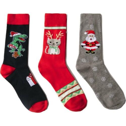 3Styles Men Socks Cartoon Cotton Christmas Gifts Knee-High Socks Male Christmas Deer Printed Sokken Harajuku Warm Chaussettes