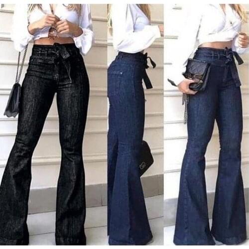 GOOHOJIO 2020 New Fashionable Elastic Long Denim Trousers Female Autumn High Waist Casual Jean Women Comfort Women Boot Cut Pant