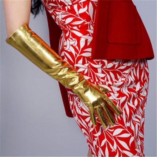 Patent Leather PU Gloves Female High Elastic Simulation Leather Bright Gold Leather Womans Gloves Cosplay Dance Party P1370-2