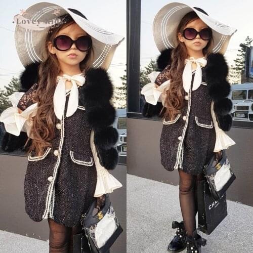 Girls Dress 2020 Autumn Winter Chic One Piece Coat Patchwork Stitching Vestidos Sweet Single-Breasted Long Flare Sleeve Jacket
