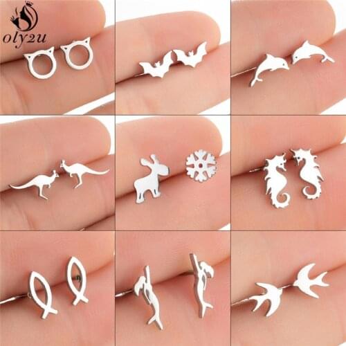 Minimalist Australia Kangaroo Stud Earrings for Women Girls Punk Black Fish Hippocampus Swallow Bat Earing Piercing Jewelry 2021