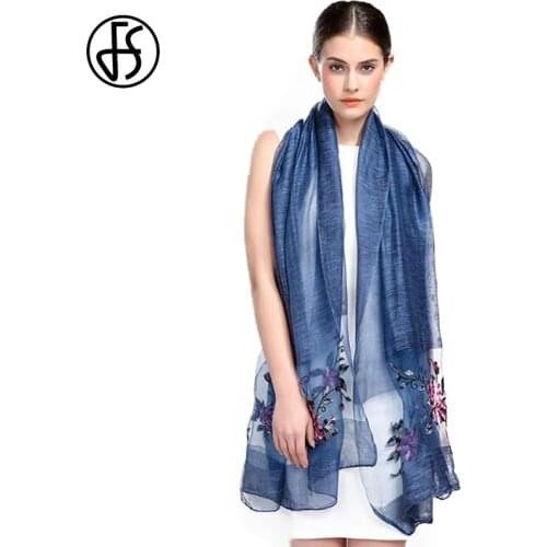 FS Echarpes Floral Embroidery Chinese 100 Silk Scarves For Ladies For Woman Hijab Scarfs Stoles Wrap Shawl High Quality
