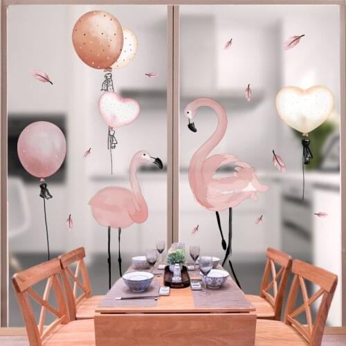 [SHIJUEHEZI] Pink Flamingo Animal Wall Stickers DIY Balloons Mural Decals for House Kids Rooms Baby Bedroom Nursery Decoration