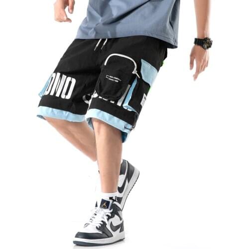 Men Hip Hop Streetwear Casual Shorts 2020 Summer Male Cargo Shorts Color Block Fashion Joggers Shorts Elastic Shorts Homme