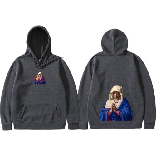 Moomphya Madonna In Prayer Funny Print Mens Hoodies Pullover Hoody Streetwear Hip Hop Sweatshirt Virgin Mary Hoodie Men