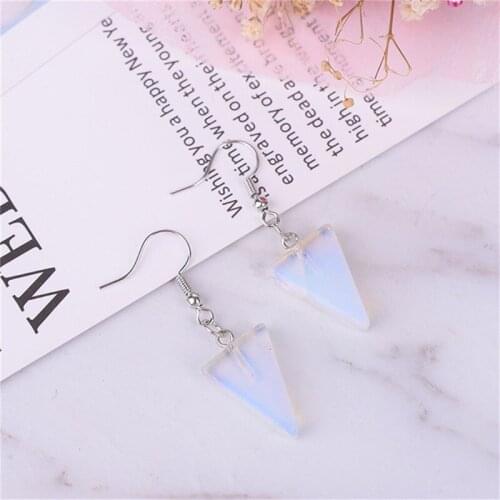 Druzy Triangle Opal Stone Simple Small Pendant Earrings for Lady Girl Cute Small Fashion Earrings
