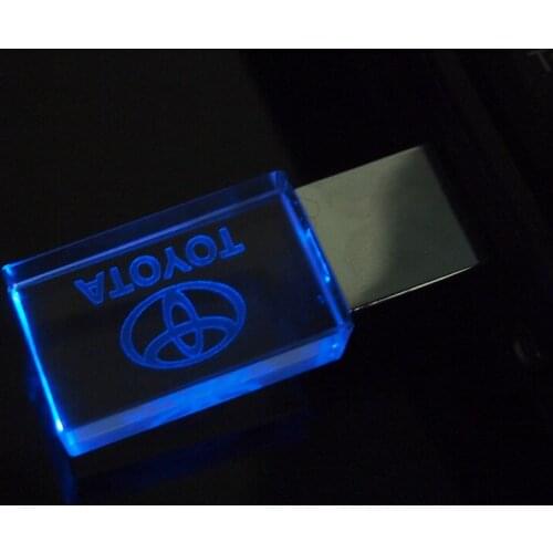 128GB Usb Stick 2.0 Crystal with Light TOYOTA Car Logo USB Flash Drive 4GB 8GB 16GB 32GB Precious Stone pen drive Wedding Gifts