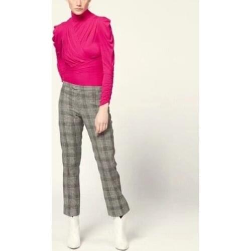 Women High Waist Plaid Pants 2021 Spring Summer Ladies Cropped Office Wear Trousers