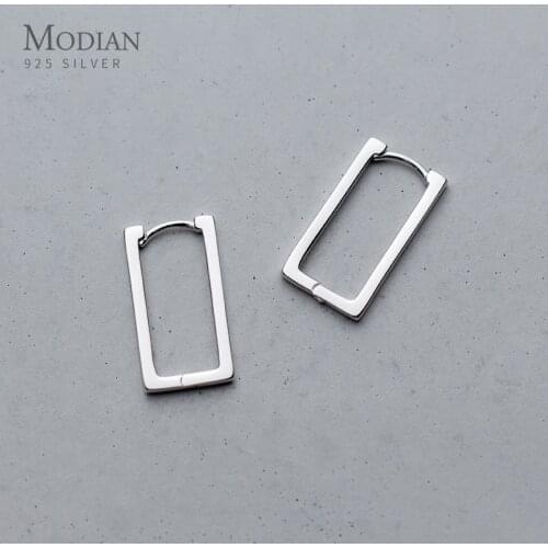 Modian Authentic 925 Sterling Silver Fashion Design Rectangle Hoop Earrings Simple Luxury Earring for Women Trendy Fine Jewelry