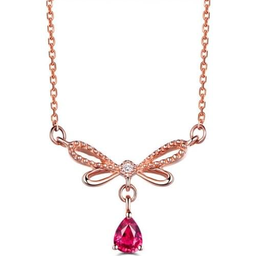 Red Ruby Gemstone Necklace Pendant For Women Water Drop Rose Gold Color Zircon Pendant Fine Jewelry Anniversary Birthday Gift