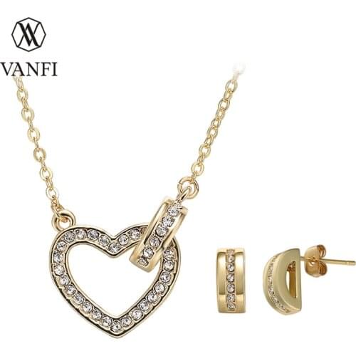 Kfvanfi Gold Color Heart Shape Set Women Wedding Necklace Earring For Lovely Gift
