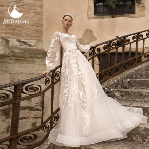 Aedmgh A-Line Empire Wedding Dresses 2021 Sweetheart Latern Long Sleeve Vestido De Novia Appliques Princess Robe De Marige