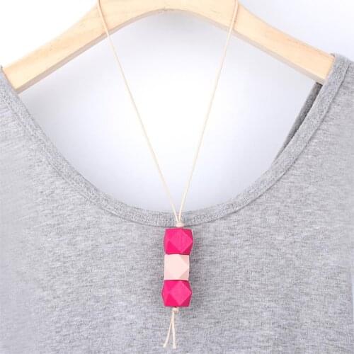 1Pc Geometric Shaped Candy Colors Wooden Beads Necklaces Long Rope Sweater Collar For Women Party Gift Jewelry E2640-E2642