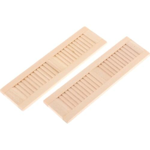 2pcs Unpainted Wood Shutters 1/12 Dolls House DIY Window Accessory Room Item