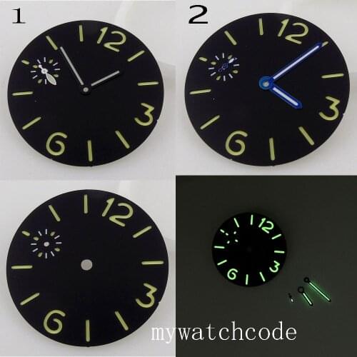 35.6mm Sterile Black Watch Dial Face Hands For ETA 6497 ST3600 Movement Green Luminous Wristwatch Parts
