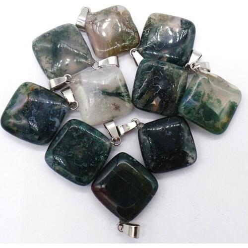 50Pcs 25x6mm Wholesale Natural Green Moss Agate Diamond Pendant Bead DIY Earrings Jewelry Accessories S609
