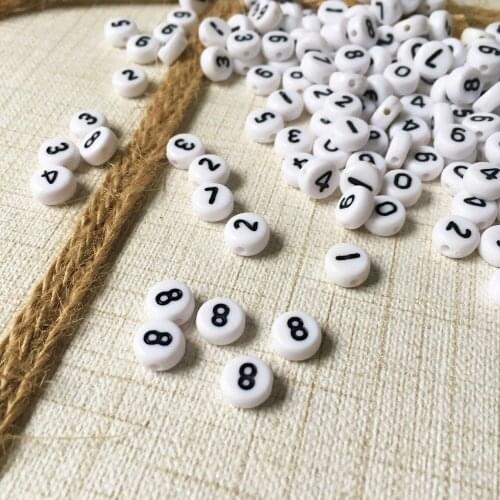 Free Shipping 500pcs 4*7MM Flat Coin Round Acrylic Letter Beads Single Initial Character Number 8 Printing Plastic Spacer Beads