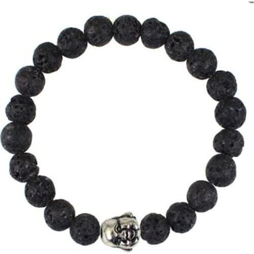 8mm Lava Gemstone Mala Bracelet 7.5 inches Monk Bead Stretchy Unisex Healing Tibet silver Buddhism pray yoga cuff Lucky