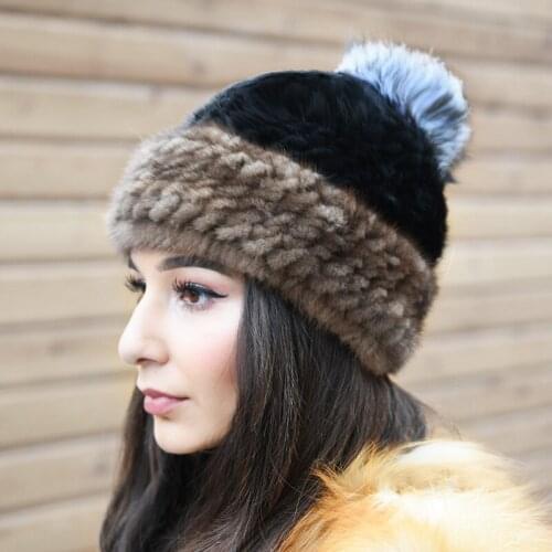 CX-C-221M Silver Fox Fur Pom Pom Genuine Mink Fur european style hat cap
