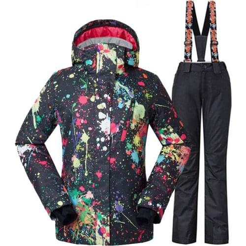 GS Black Women Snow Suit Outdoor Sports Wear Snowboarding Clothes Sets 10K Waterproof Windproof Costume Snow Jacket and Ski Pant