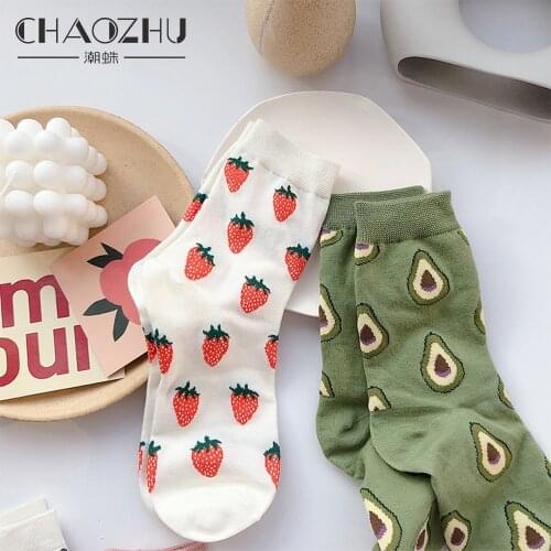 CHAOZHU Kawaii Girls Lady Cartoon Fruits Banana Avocado Strawberry Cotton Knitting Autumn Winter Fashion Socks High Quality Soft