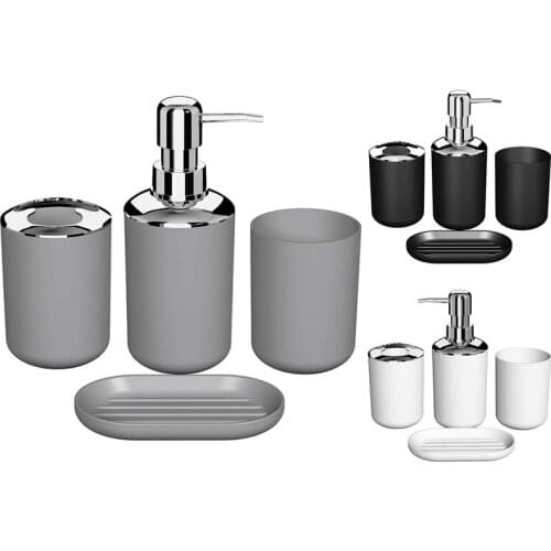 HLZS-4 Pcs Plastic Bathroom Accessory Set,Bath Toilet Brush Accessories Set with Toothbrush Holder,Toothbrush Cup