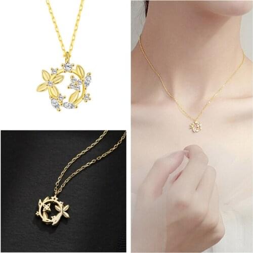Exquisite Zircon Leaf Flower Pendant Necklace For Women Jewelry Charms Silver Plated Chain Necklaces Girls Clavicle Choker Bijou
