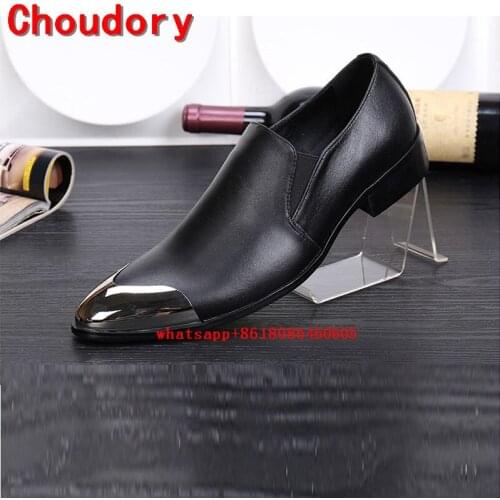 Choudory Classic red wedding shoes genuine leather iron toe gold dress shoes men loafers formal oxford plus size velvet slippers