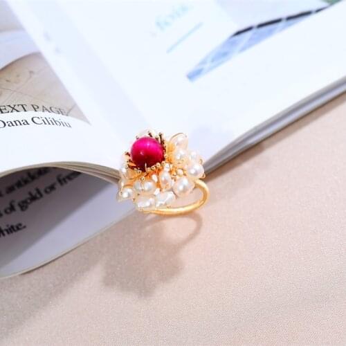 DAIMI Pearl Ring Tigers eye 4-5mm Natural Freshwater Pearl Rings For Women Adjustable