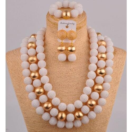 24inchs long necklace african beads white costume jewelry set simulated pearl nigerian wedding bridal jewelry sets FZZ84