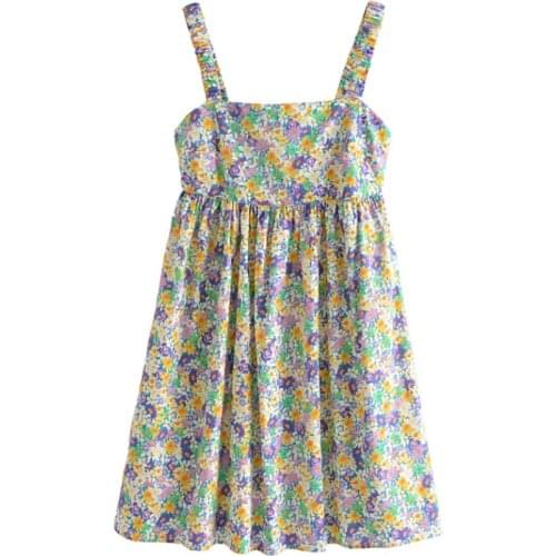 Summer 2021 Women Beach Floral Printed Mini Dress Spaghetti Strap Bow Dresses Lady Casual Sleeveless Backless Sundress