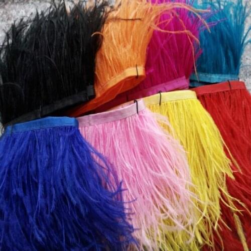 Hot 5 yard 10-15CM Top high quality real colored ostrich feather trims for skirt/dress/costume feathers ribbon plumes trimming